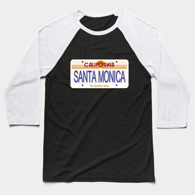 Santa Monica California State License Plate Baseball T-Shirt by Mel's Designs